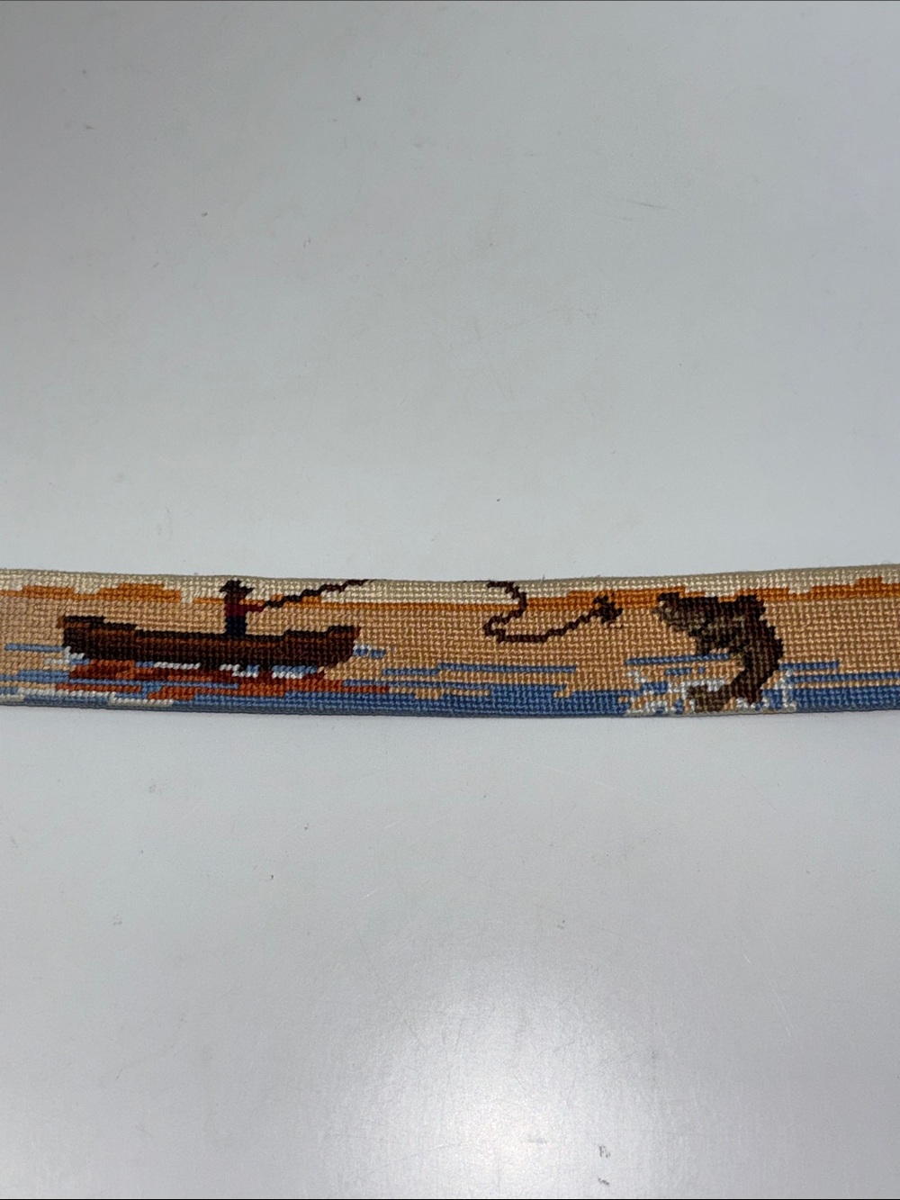 Smathers & Branson Parlour Size 32 fly fishing design needlepoint leather belt. - Picture 5 of 9